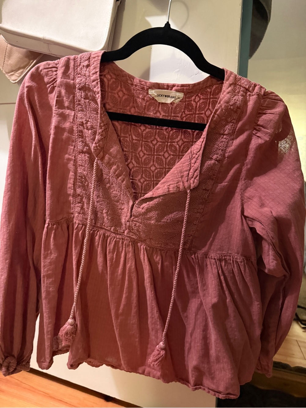 Lucky Brand Dusty Rose Embroidered Peasant Tunic